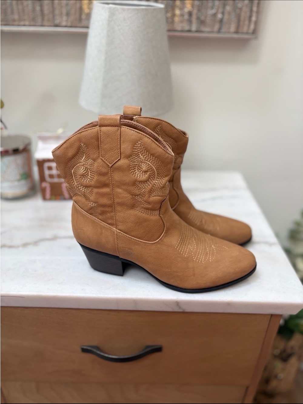 Western Ankle Boots in Tan - Stylish Women's Cowgirl Booties